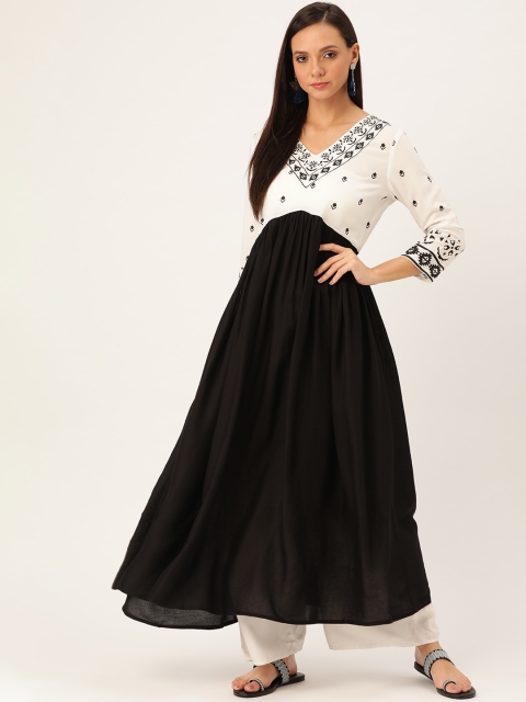 

Moda Rapido Women Black & White Colourblocked Yoke Design Anarkali Kurta