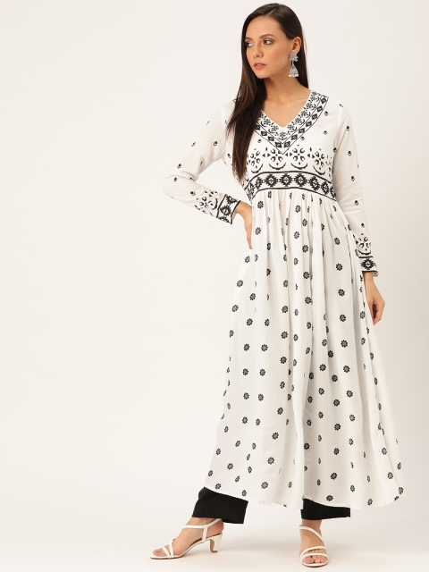 

Moda Rapido Women White & Black Printed Anarkali Kurta