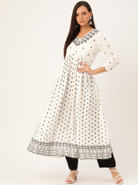 

Moda Rapido Women White & Black Printed Anarkali Kurta