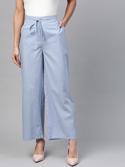 

HERE&NOW Women Blue Solid Straight Palazzos