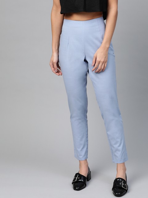 

HERE&NOW Women Blue Regular Fit Solid Cropped Trousers