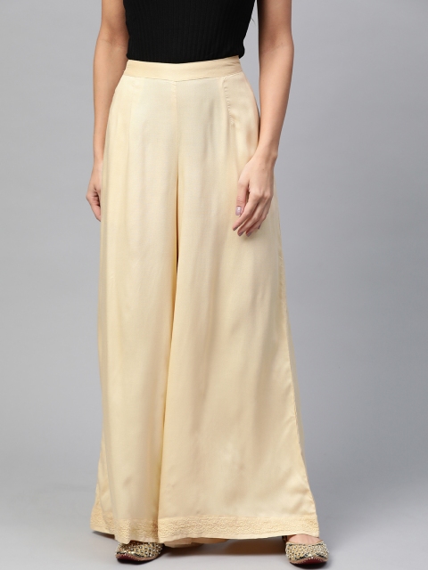 

HERE&NOW Women Beige Solid Wide Leg Palazzos
