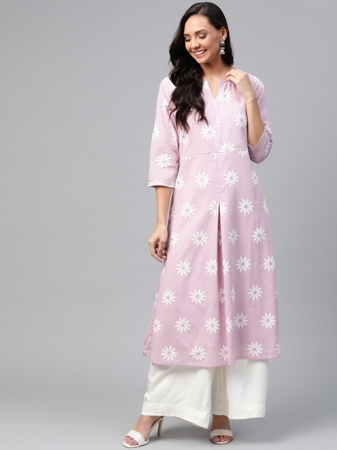 

HERE&NOW Women Lavender & White Printed A-Line Kurta