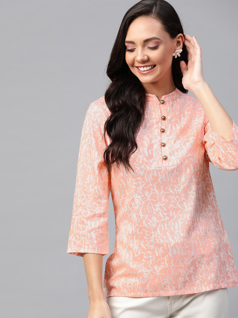 

HERE&NOW Women Peach-Coloured & White Printed Top