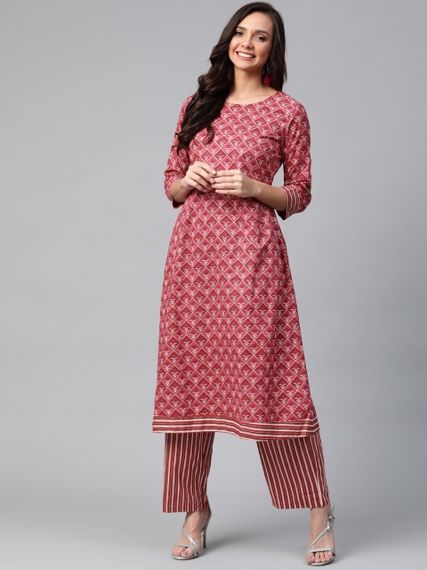

HERE&NOW Women Pink & Golden Printed Kurta with Palazzos