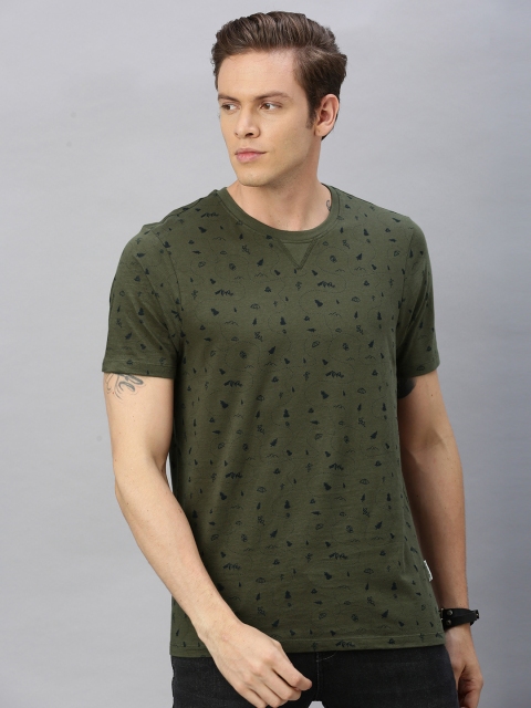 

Roadster Men Olive Green Printed Round Neck T-shirt