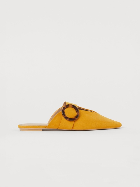

H&M Women Mustard Yellow Embellished Mules