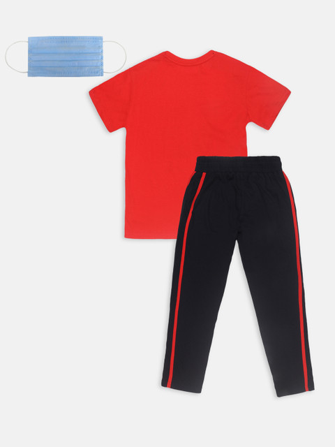 

Lil Tomatoes Boys Red & Navy Blue Printed Night suit