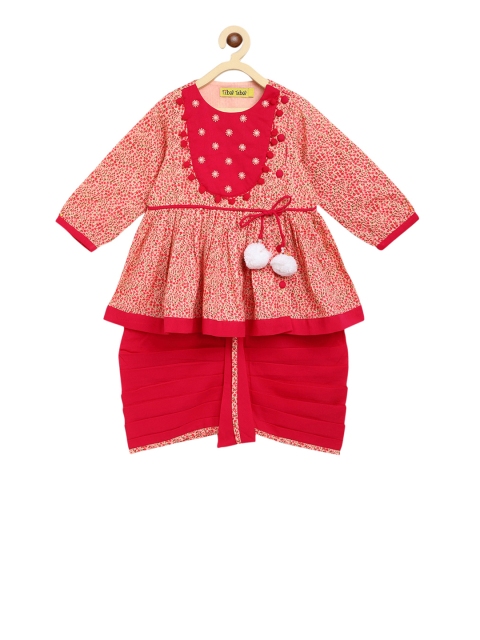 

Tiber Taber Girls Pink Printed Kurta with Dhoti Pants