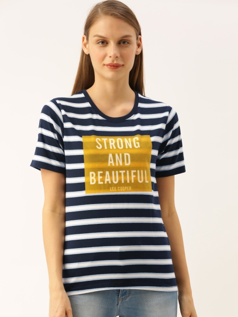 

Lee Cooper Women Navy Blue & White Printed Round Neck T-shirt