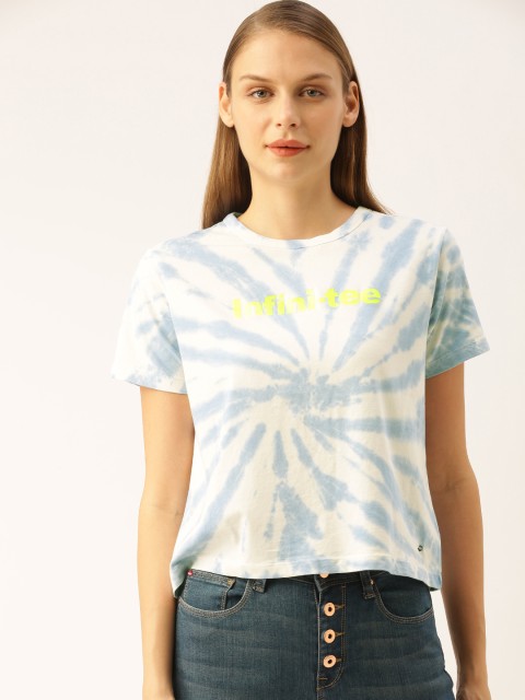 

Lee Cooper Women White & Blue Dyed Round Neck T-shirt