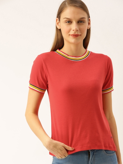 

Lee Cooper Women Red Solid Round Neck Pure Cotton T-shirt