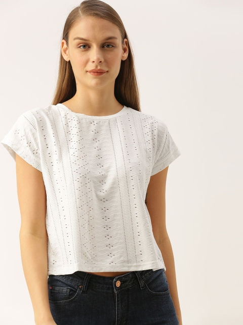 

Lee Cooper Women White Self Design Regular Top with Cut-out Detail