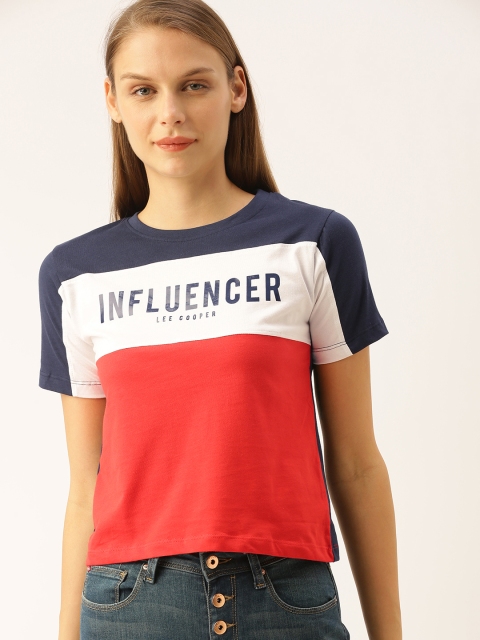 

Lee Cooper Women Navy Blue & Red Colourblocked Round Neck T-shirt