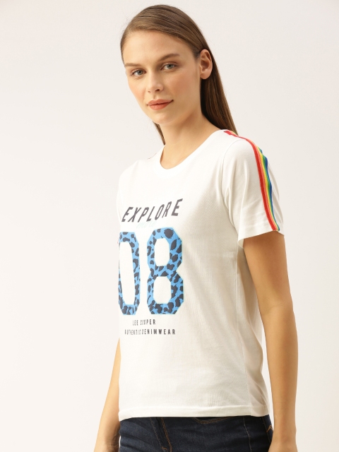 

Lee Cooper Women Off-White Printed Round Neck Pure Cotton T-shirt