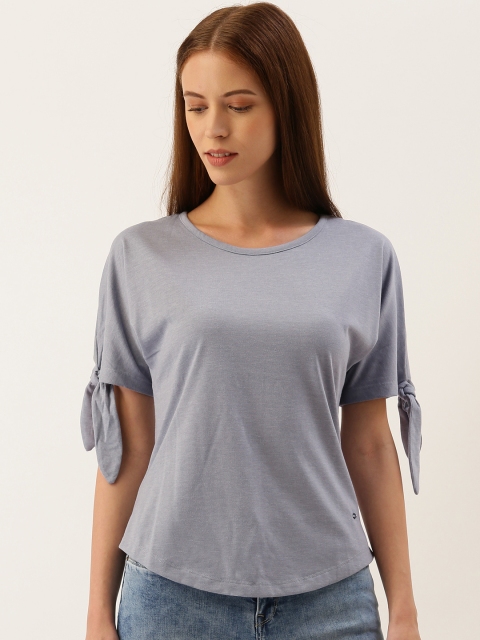 

Lee Cooper Women Grey Solid Round Neck Tshirt with Tie-Ups