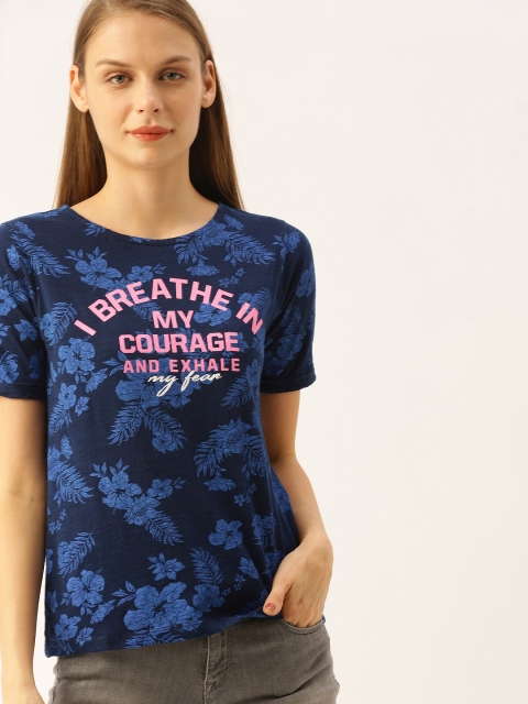 

Lee Cooper Women Navy Blue Floral Printed Round Neck T-shirt