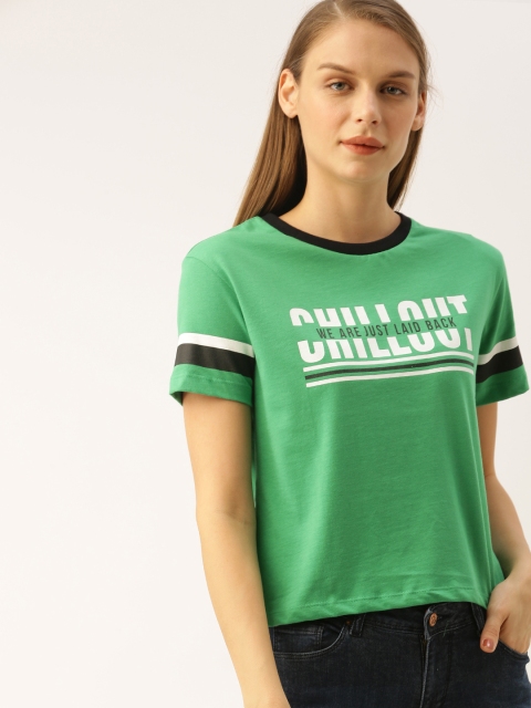 

Lee Cooper Women Green & White Printed Round Neck T-shirt