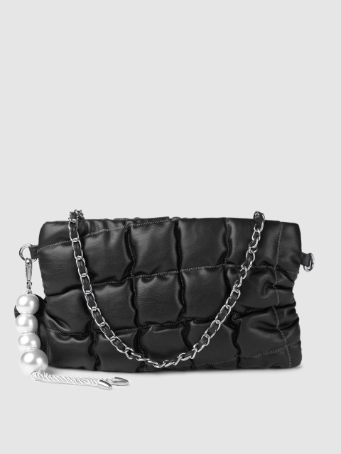 

RHHENSO Black Textured Vegan Leather Sling Bag