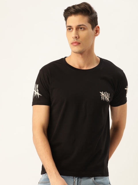 

Moda Rapido Men Black & Grey Printed Back Round Neck T-shirt