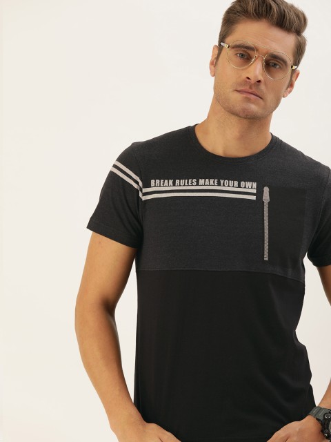 

Moda Rapido Men Charcoal Grey & Black Colourblocked Round Neck T-shirt