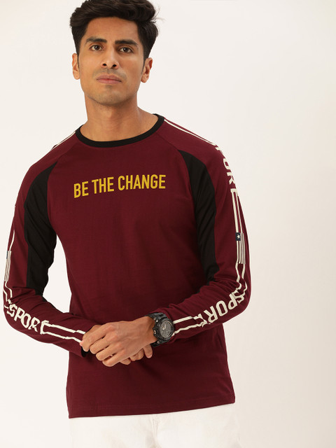 

Moda Rapido Men Maroon Printed Round Neck T-shirt