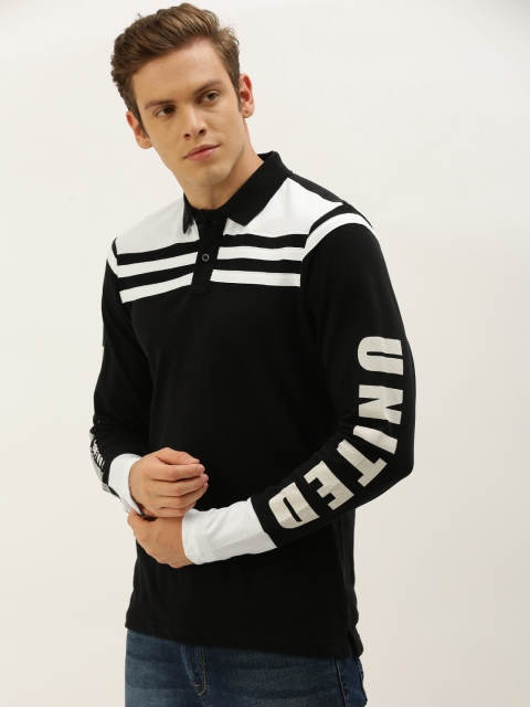 

Moda Rapido Men Black & White Striped Polo Collar T-shirt