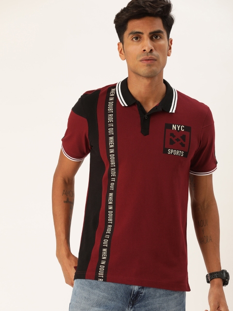

Moda Rapido Men Maroon & Black Printed Polo Collar T-shirt with Colorblocked Detailing