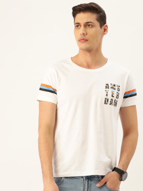 

Moda Rapido Men White Printed Back Round Neck T-shirt