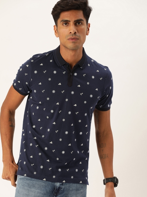 

Moda Rapido Men Navy Blue Conversational Printed Polo Collar T-shirt