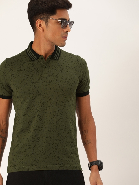 

Moda Rapido Men Olive Green & Black Printed Polo Collar T-shirt