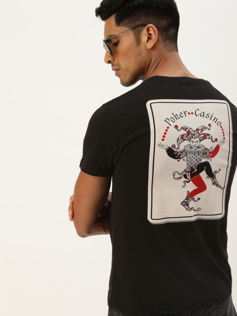 

Moda Rapido Men Black Off-White Conversational Print Round Neck Pure Cotton T-shirt