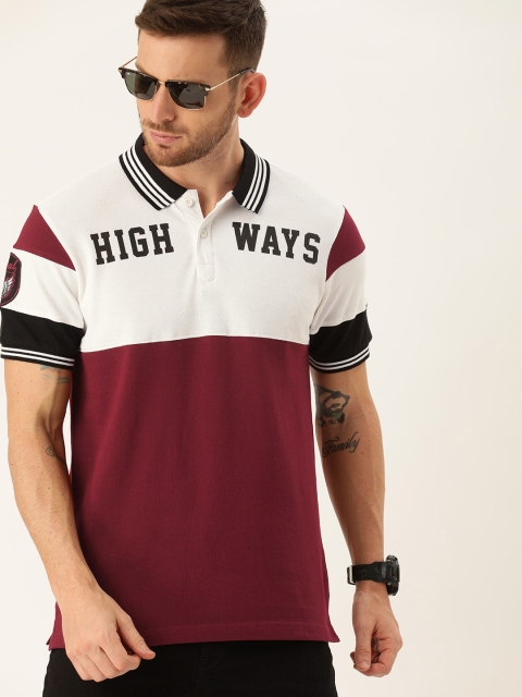 

Moda Rapido Men White & Maroon Colourblocked Polo Collar T-shirt