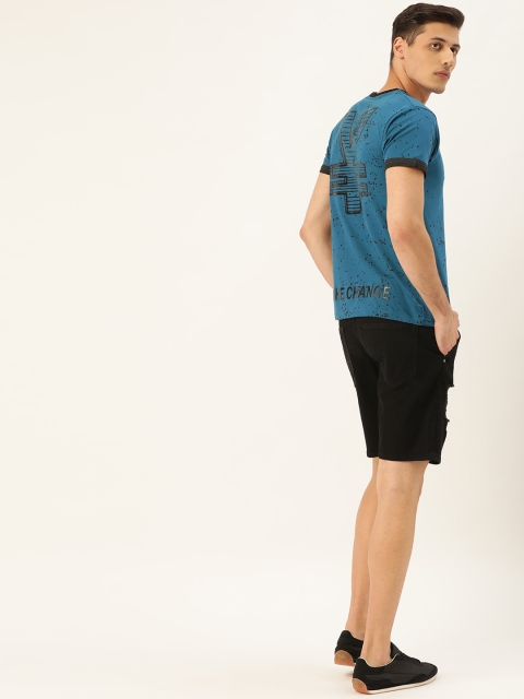 

Moda Rapido Men Teal Blue & Black Printed Round Neck T-Shirt