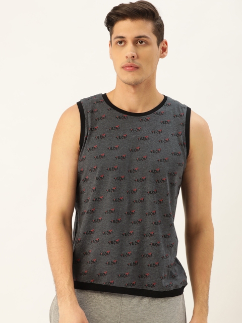 

Moda Rapido Men Charcoal Grey & Black Printed Round Neck T-Shirt