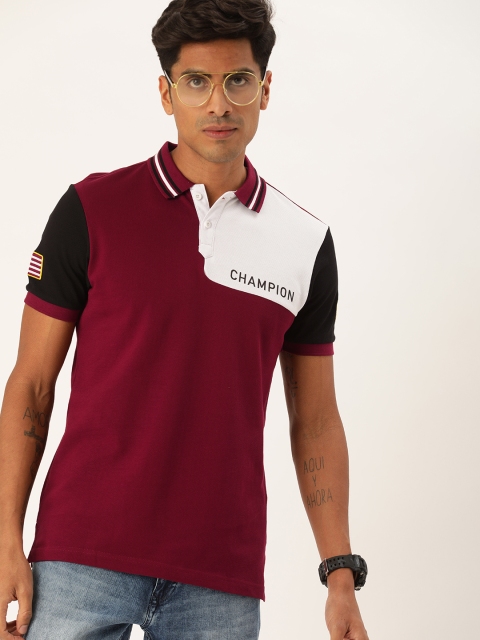 

Moda Rapido Men Maroon & White Colourblocked Polo Collar T-shirt
