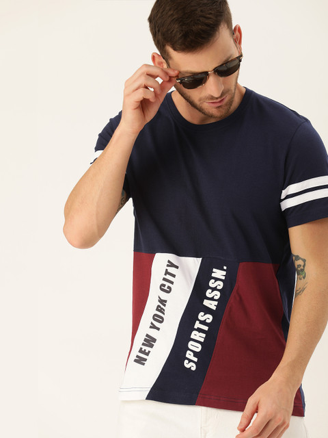 

Moda Rapido Men Navy Blue & Red Colourblocked Round Neck T-shirt
