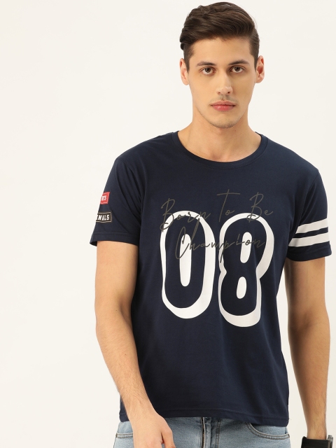 

Moda Rapido Men Navy Blue & White Printed Round Neck T-shirt