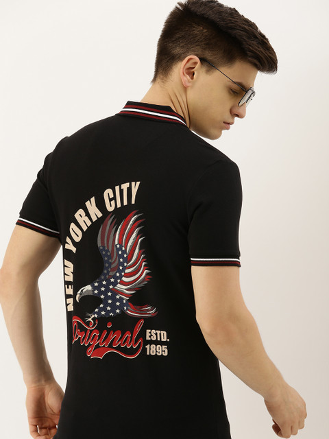 

Moda Rapido Men Black Printed Polo Collar T-shirt