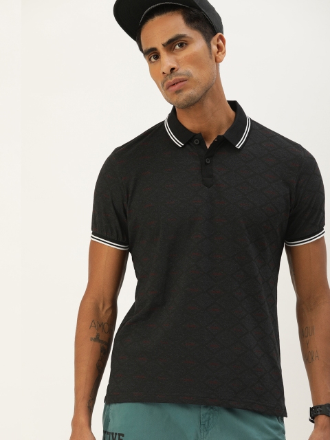 

Moda Rapido Men Charcoal Grey & Marooon Printed Polo Collar T-shirt