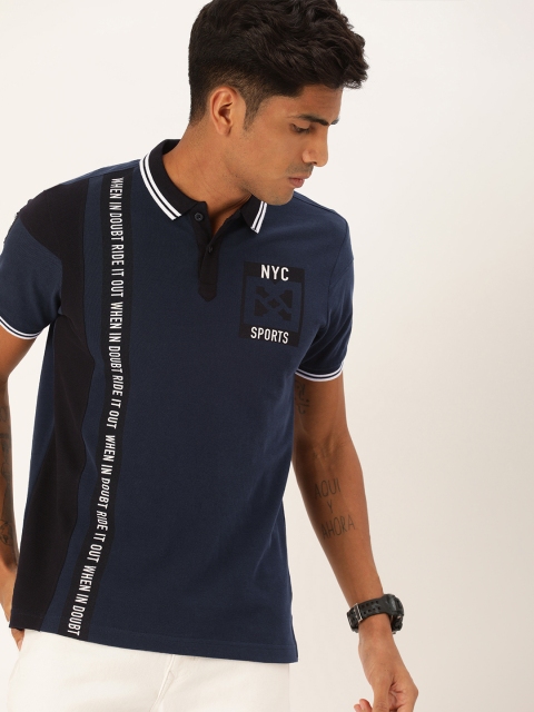 

Moda Rapido Men Navy Blue Placement Printed Polo Collar T-shirt