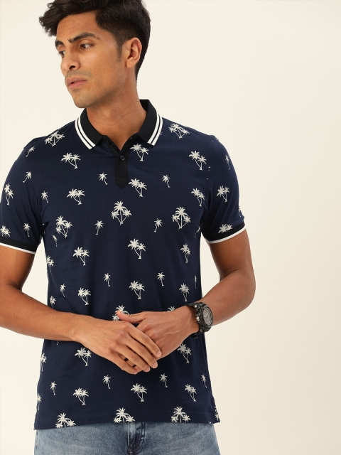 

Moda Rapido Men Navy Blue & White Nautical Printed Polo Collar T-shirt