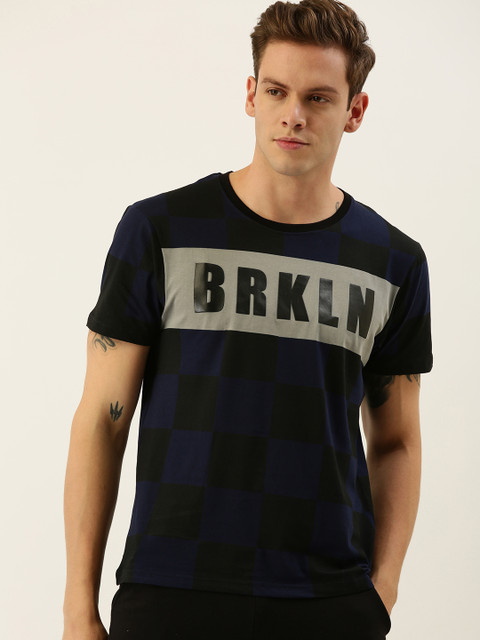 

Moda Rapido Men Navy Blue Checked Round Neck Basketball T-shirt