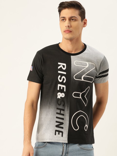 

Moda Rapido Men Black & Grey Melange Colourblocked Ombre Effect Round Neck T-shirt