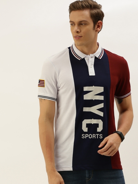 

Moda Rapido Men Navy Blue & White Colourblocked Polo Collar T-shirt