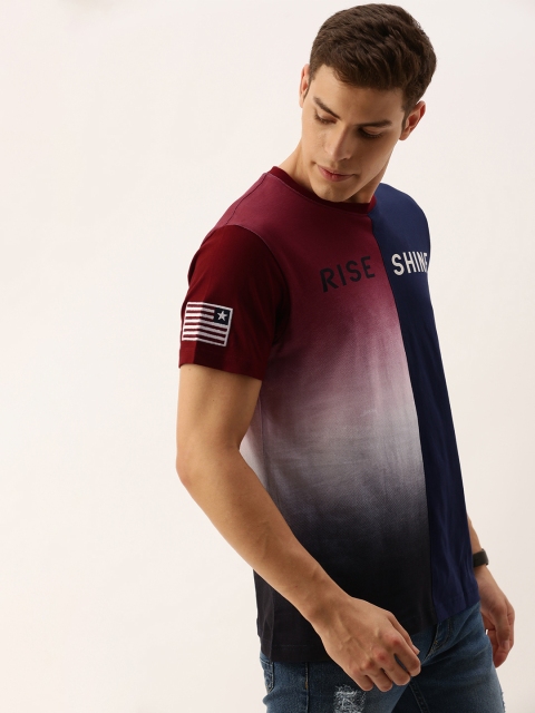 

Moda Rapido Men Navy Blue Maroon Dyed Round Neck Pure Cotton T-shirt