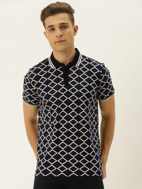 

Moda Rapido Men Navy Blue & White Printed Polo Collar T-shirt