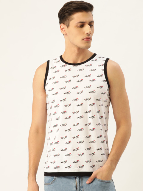 

Moda Rapido Men White Black Pure Cotton Printed Round Neck Pure Cotton T-shirt