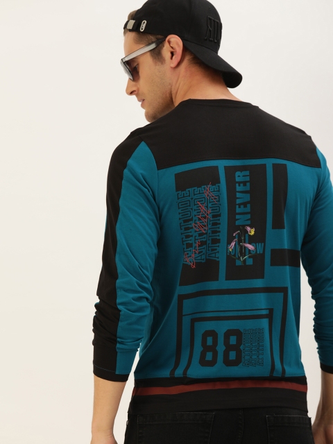 

Moda Rapido Men Teal & Black Printed Round Neck T-shirt