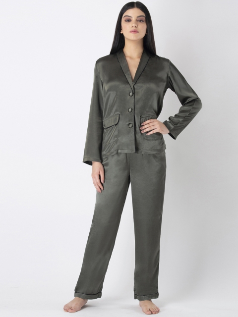 

ADORENITE Women Green Solid Night suit